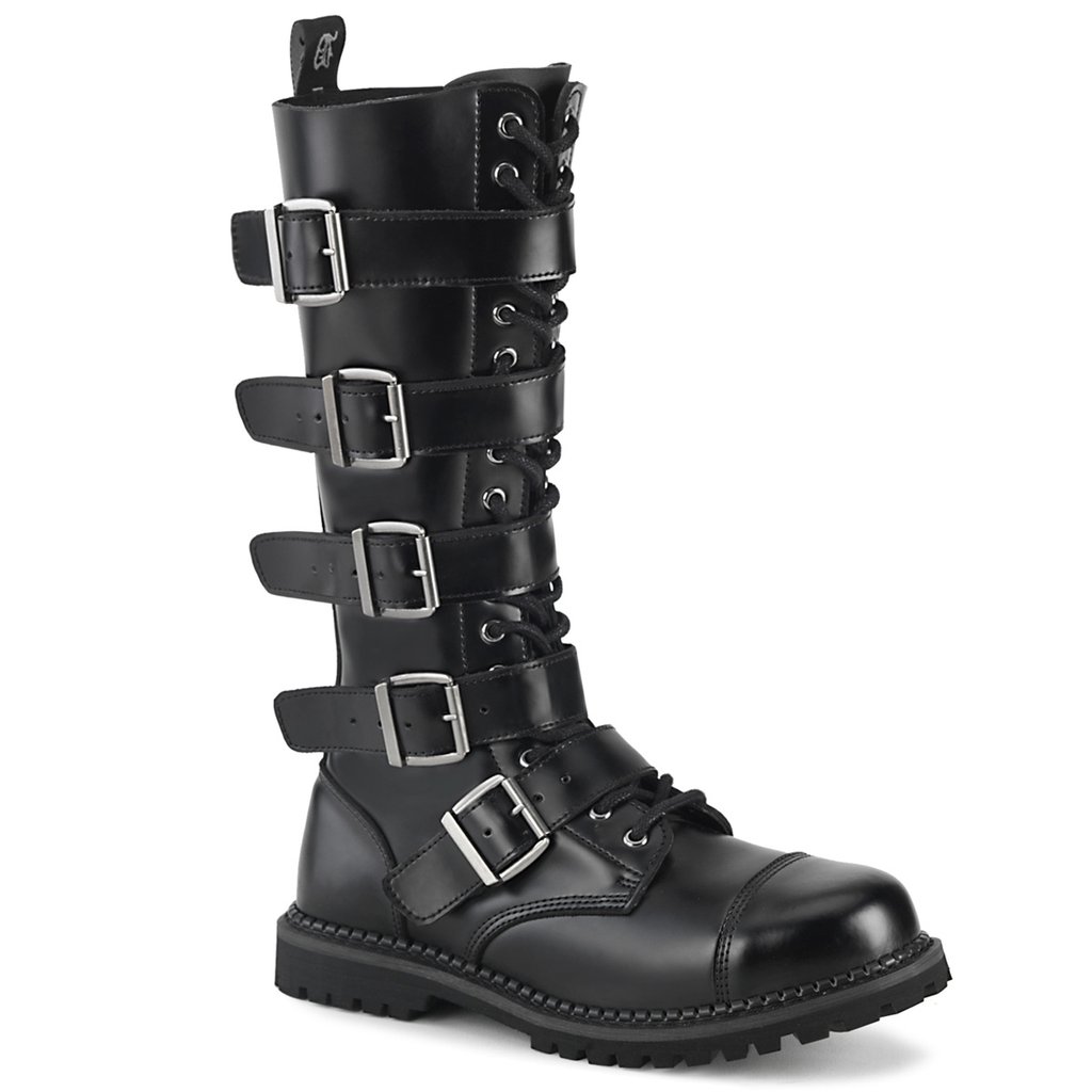 Bottes Hauteur Genoux Demonia Riot 18bk Cuir Homme - Noir 17486-QIBL